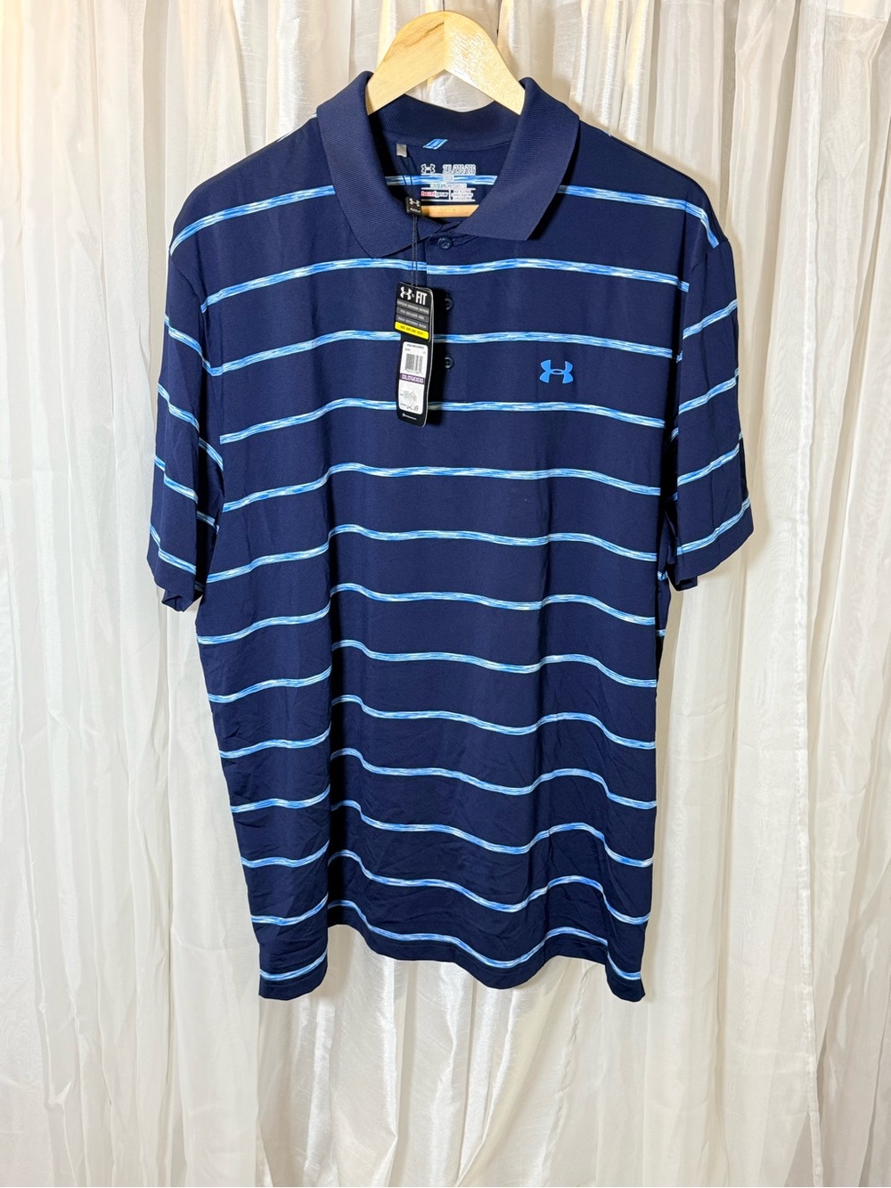 Under Armour Men's Navy Polo with Light Blue Stripes